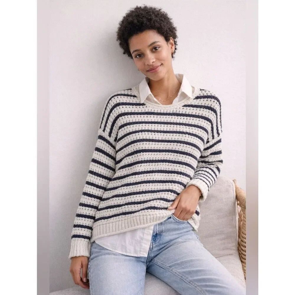 Madewell Austen Striped Open Knit Sweater Small Coastal Preppy Pullover